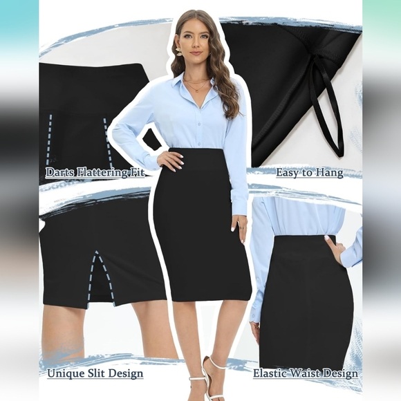 TAPATA Office Business Casual Pencil Skirt High Waist Stretch Bodycon - Picture 4 of 7
